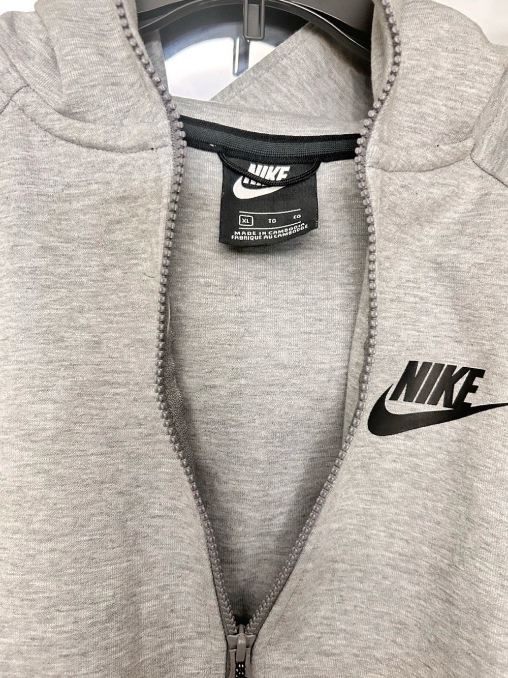 Nike Light Gray Full-Zip Sweatshirt with Black Swoosh